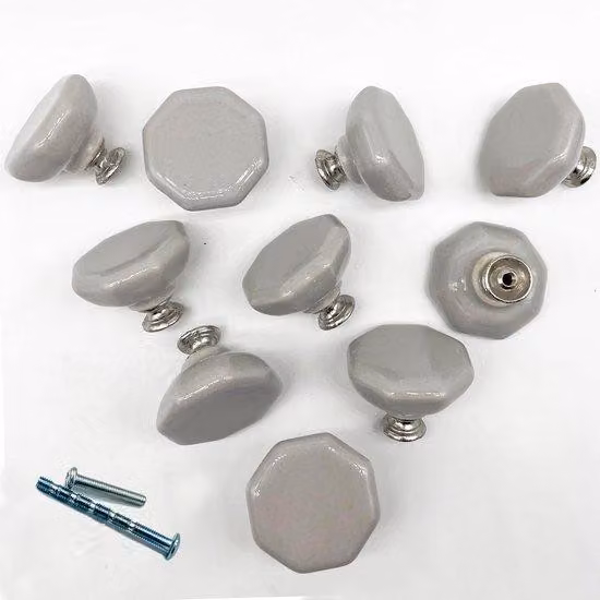 Pomelli in Vetroceramica per armadi, set da 10, grigio chiaro