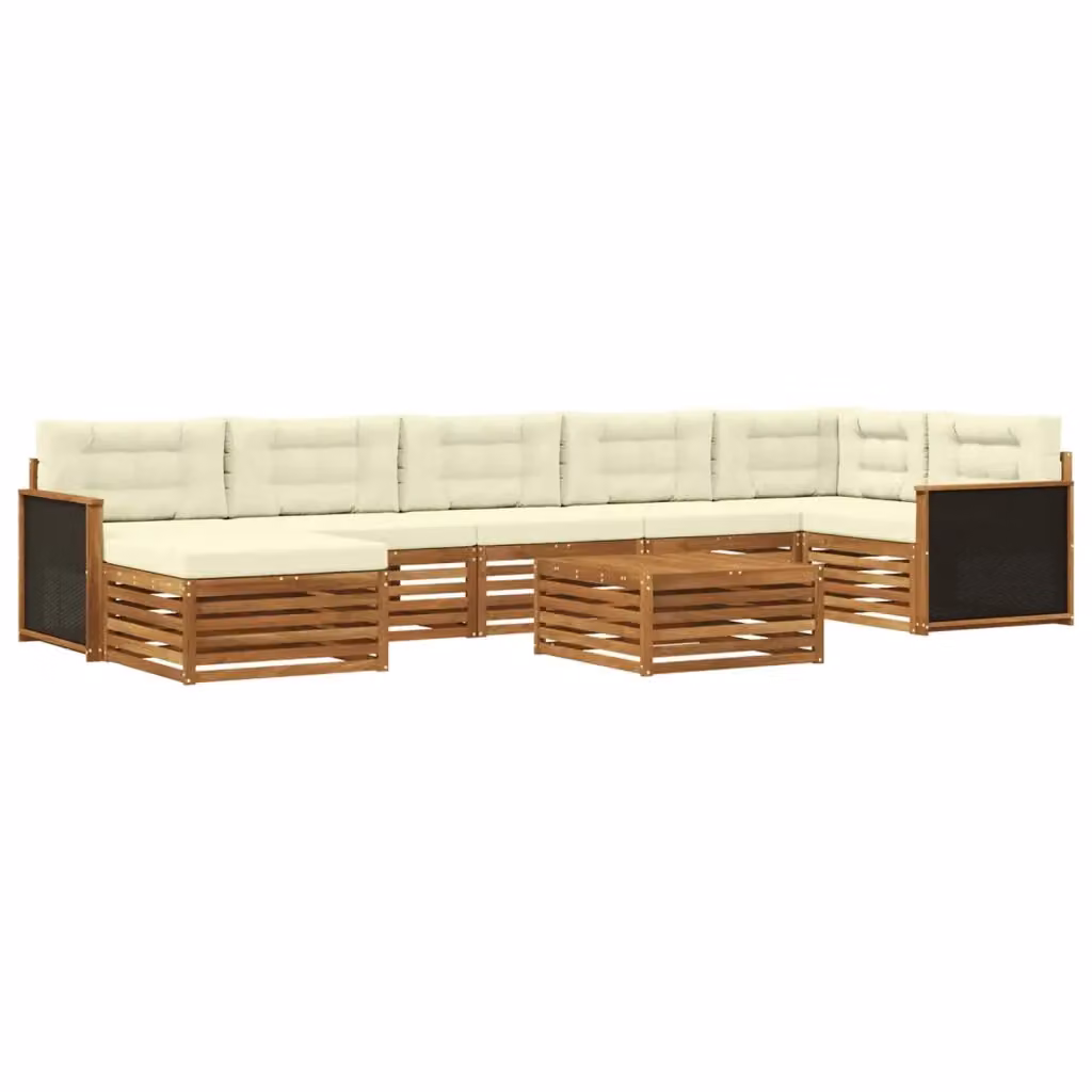 Set di divani da esterno a L con tavolino e pouf vidaXL in legno di acacia, colore beige e marrone – 2