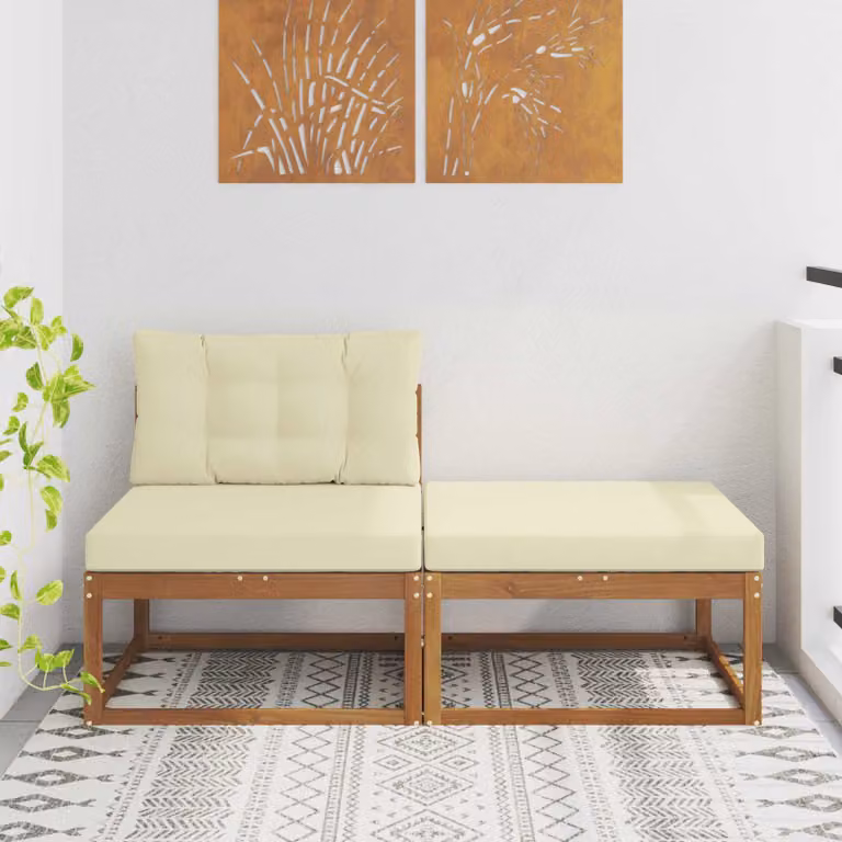 Set di divano angolare vidaXL in legno di acacia con cuscini, beige e marrone