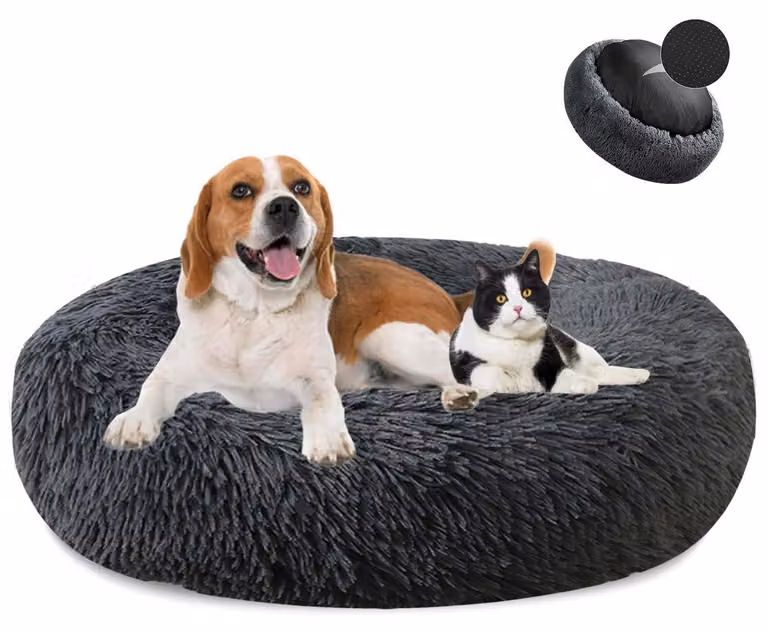 Cuccia per cani a forma di ciambella, in peluche, lavabile, morbida, per cani e gatti, diametro 50 cm, color grigio scuro