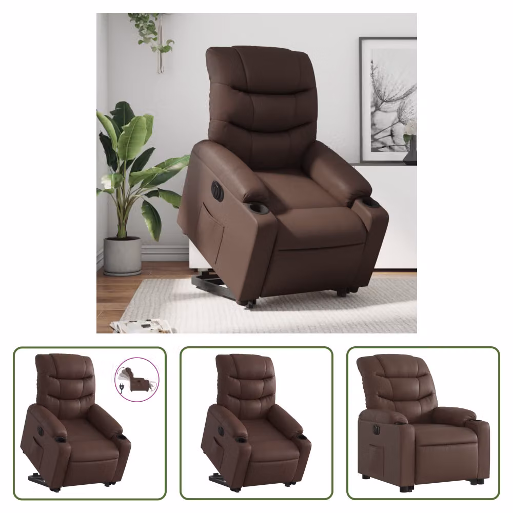 The Living Store Poltrona relax con supporto elettrico in Pelle finta marrone