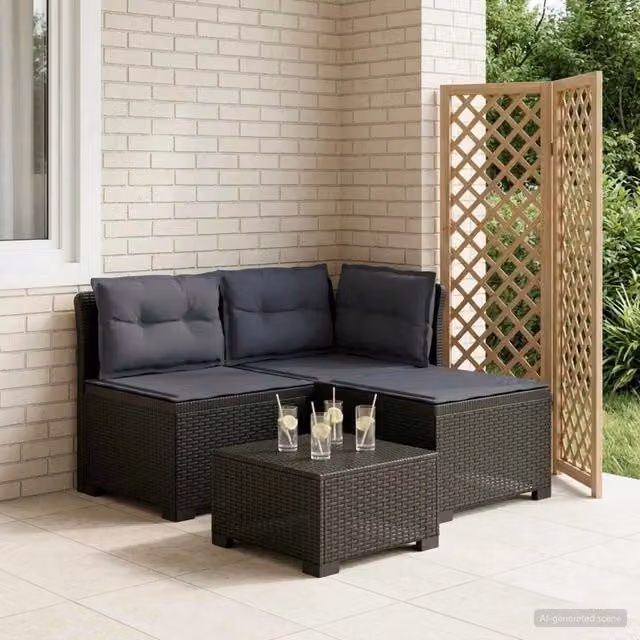 Divano da giardino a L con 3 posti vidaXL in look rattan grigio antracite con cuscini rimovibili