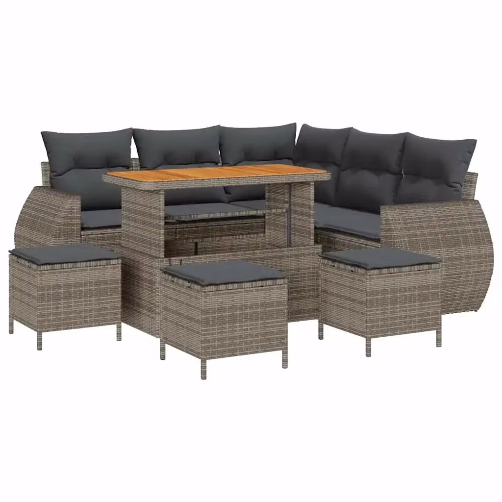 Set Divano da Giardino vidaXL a L con 9 Pezzi, Grigio, con Cuscini e Tavolino, Struttura in Metallo e Polyrattan – 2