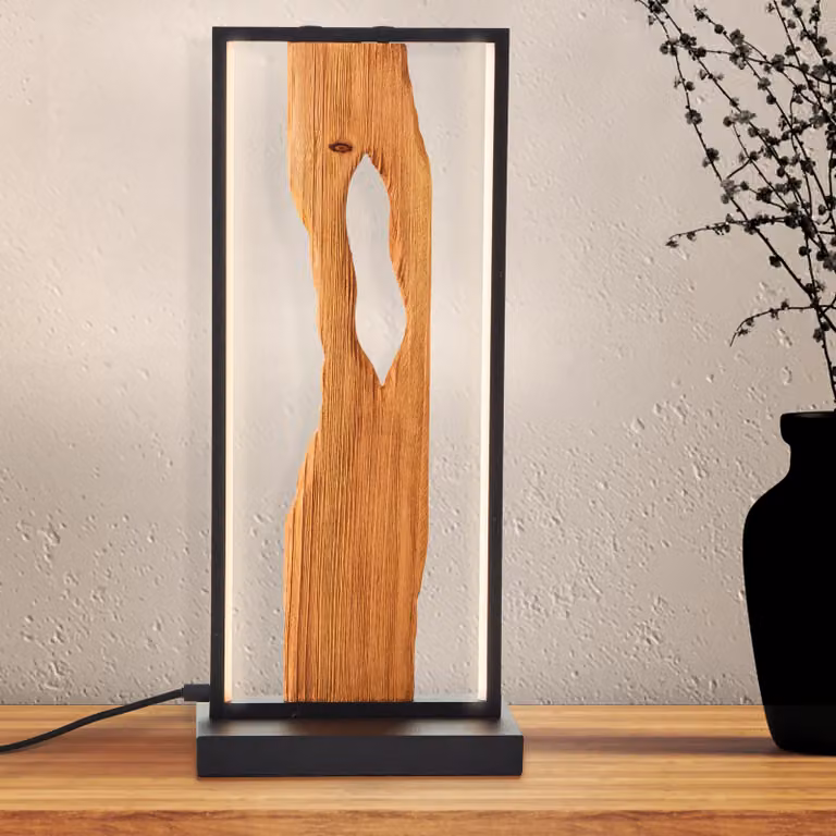 BRILLANTE lampada da tavolo minimalista a LED CHAUMONT| Lampada da tavolo alta nera con dettagli in legno | 10W 940 Lumen 3000 Kelvin| Alluminio/legno