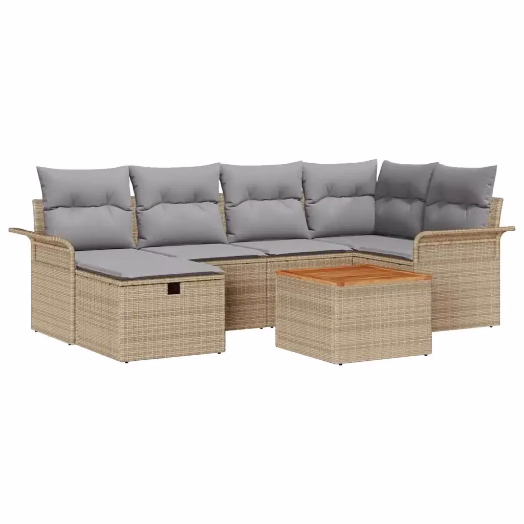 Set Divano da Giardino vidaXL 7 Pezzi Beige con Cuscini e Tavolino in Polyrattan e Acciaio – 2
