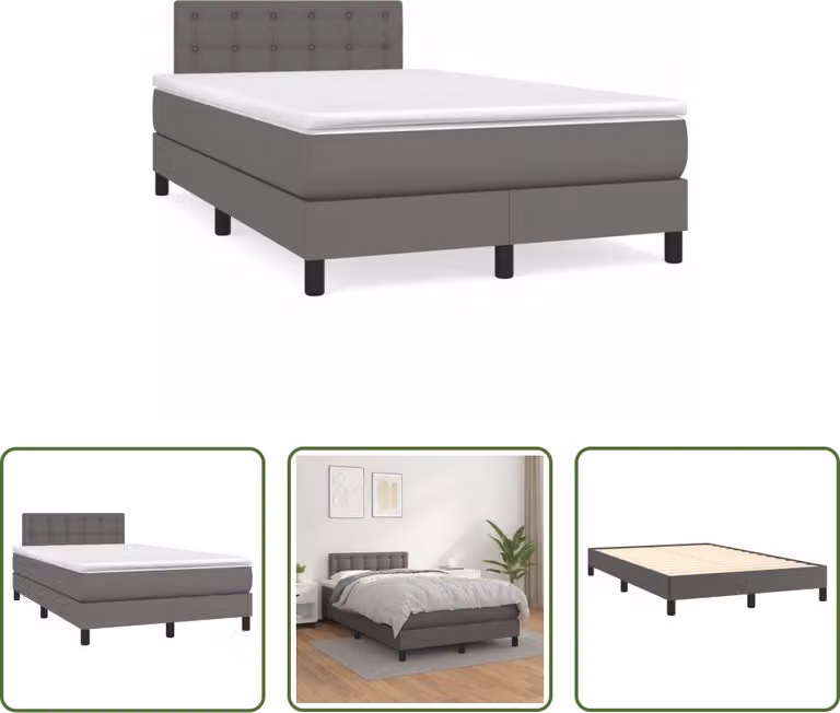 The Living Store Letto a molle con materasso grigio 120x190 cm in Pelle finta