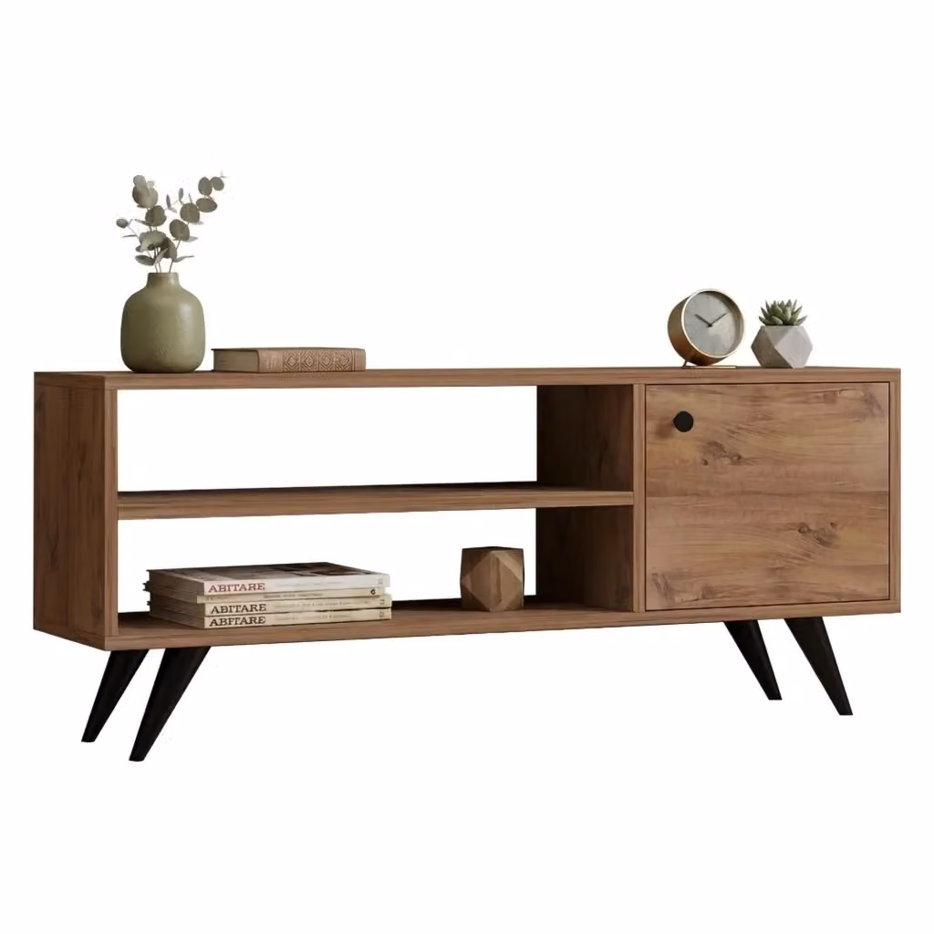 Mobile porta TV Spinola DMORA con un ripiano, colore marrone rovere, L 120 cm x P 29 cm x H 50 cm – 2