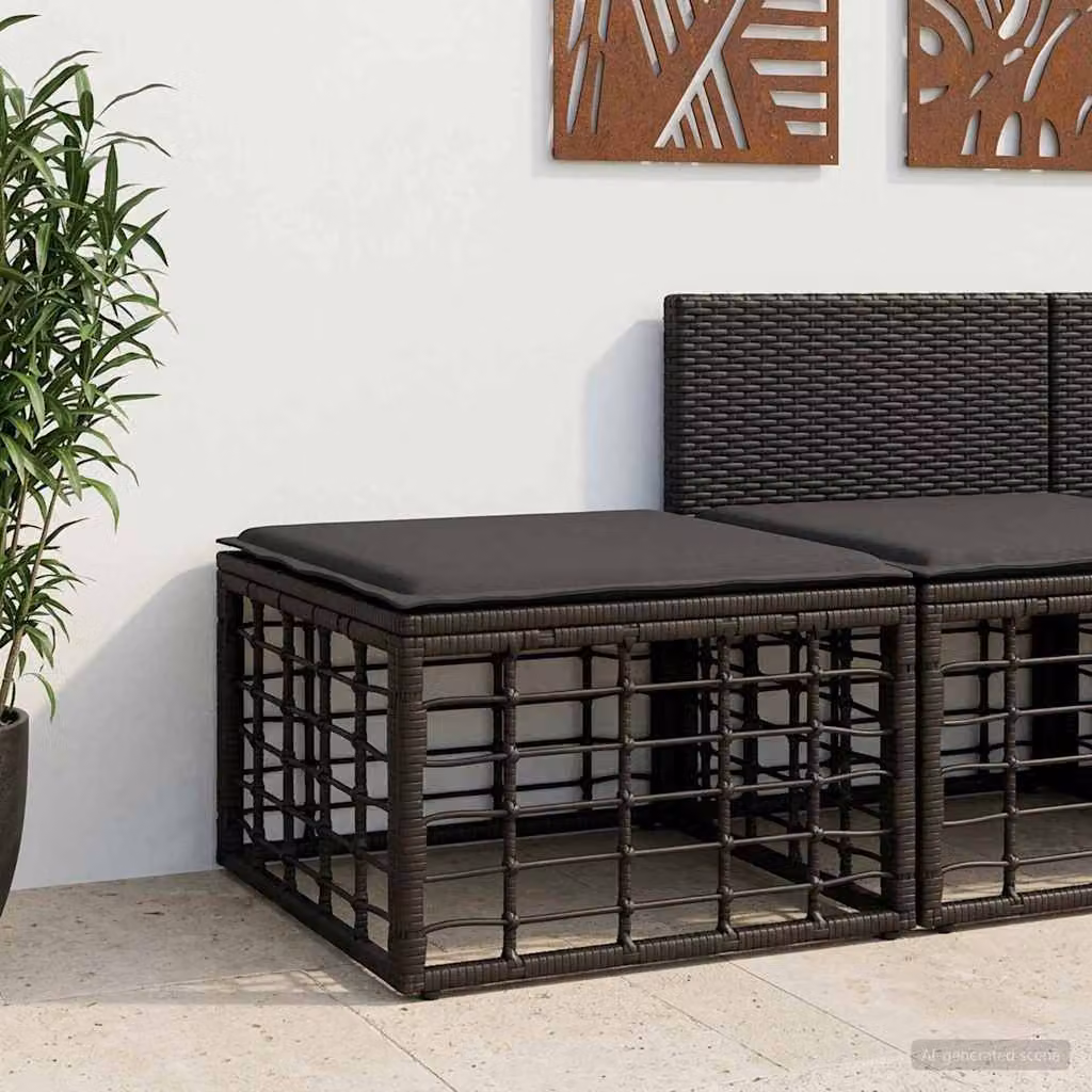 Poggiapiedi da giardino vidaXL in polyrattan nero con cuscino incluso