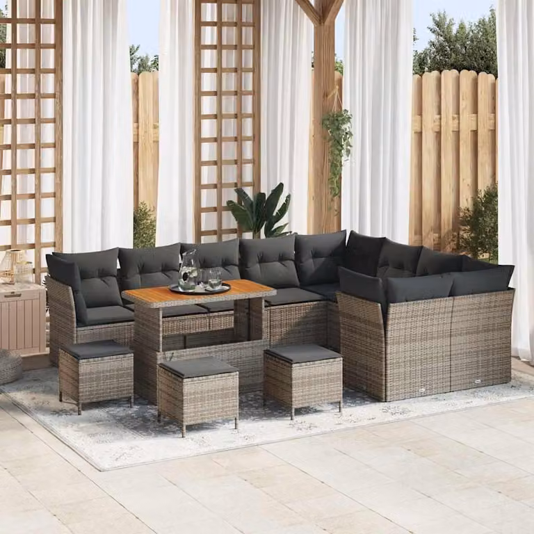 Maison Exclusive - Set da giardino composto da 13 pezzi, divano, colore grigio, realizzato in rattan sintetico