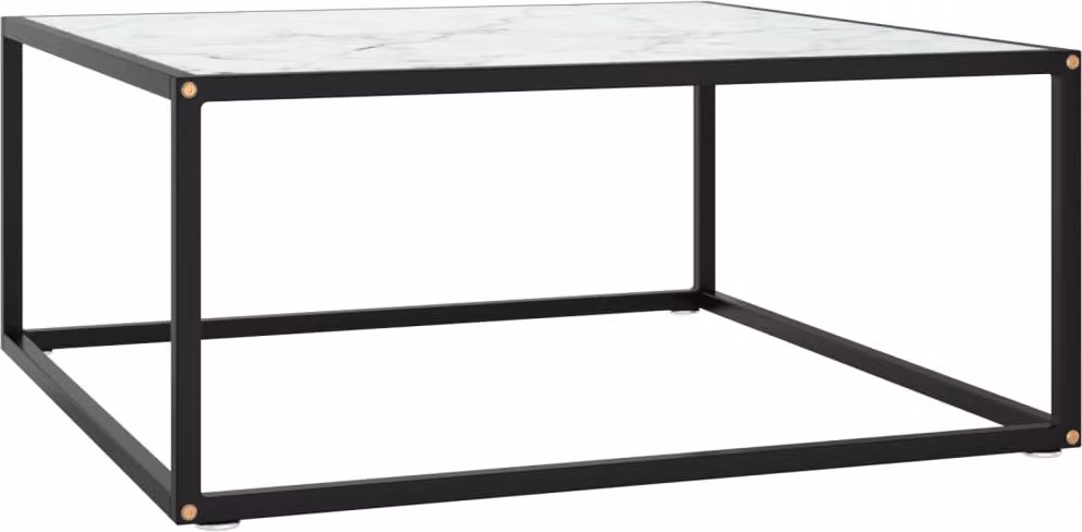 Maison Exclusive - Tavolino nero con piano in vetro bianco effetto marmo 80x80x35 cm