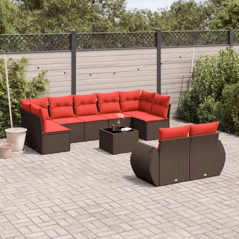 Maison Exclusive - Set da giardino 10 pezzi con cuscini, marrone, polyrattan