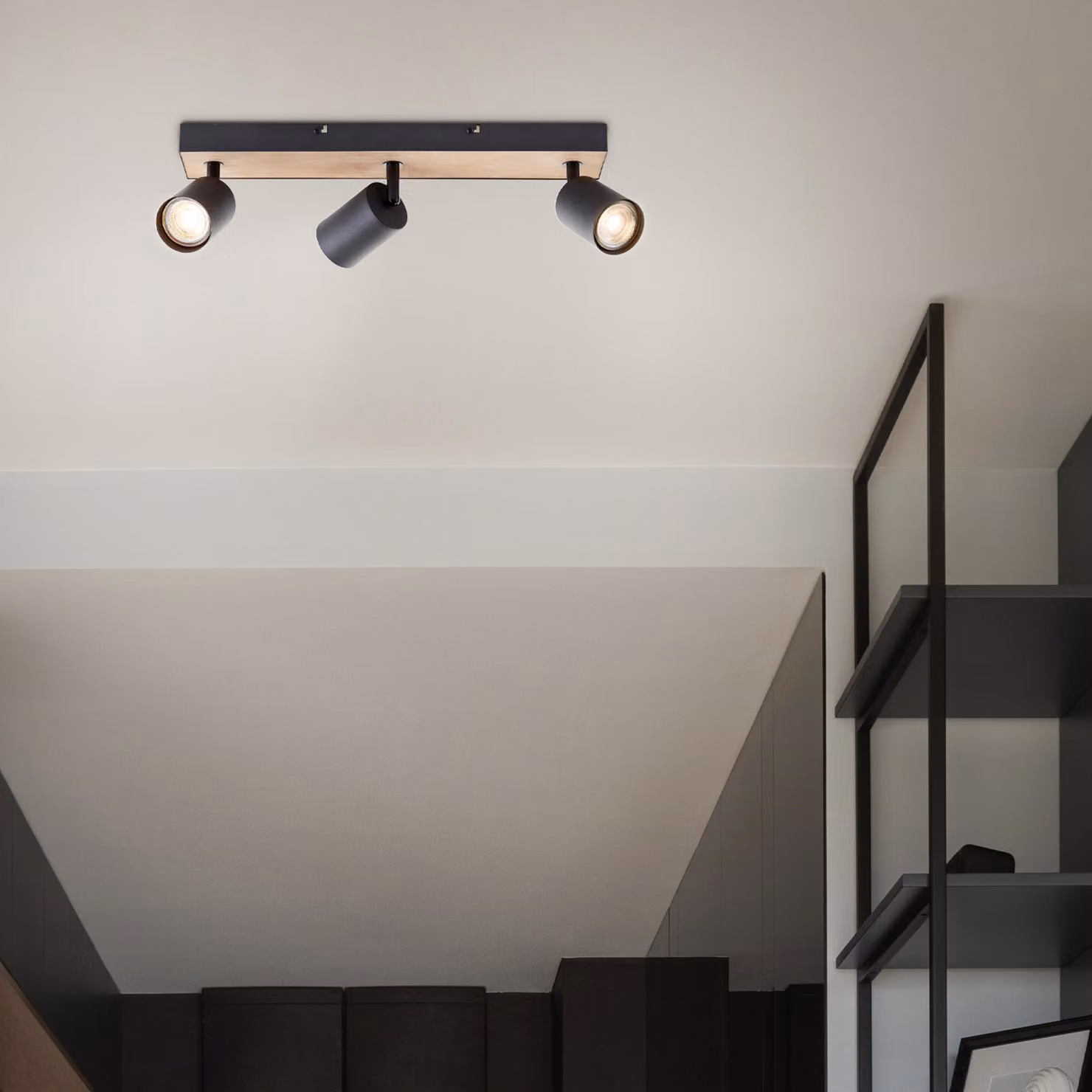 BRILLANTE barra di faretti LED, 3 luci Jello Wood 42 cm metallo/legno nero/legno