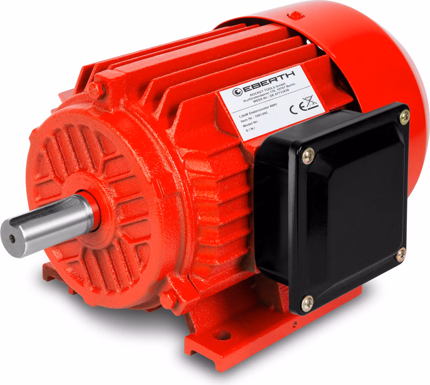 Motore elettrico EBERTH 400V con potenza di 1,5 kW, motore trifase in alluminio, trifase, velocità 2840 giri/min, corrente 3,4 A, fattore di potenza 0,95