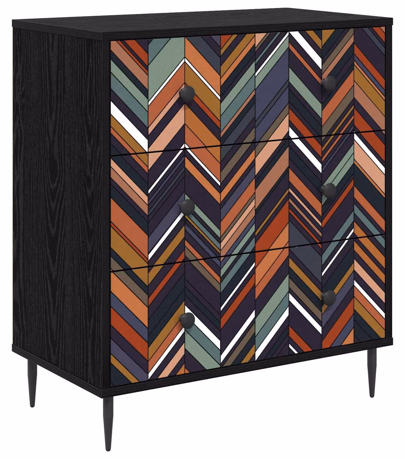 Comodino OMMEN, motivo geometrico, dimensioni 66 x 36,5 x 76 cm