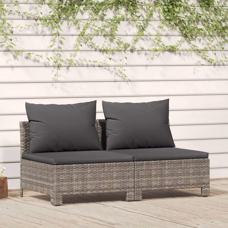 The Living Store Divano da giardino a 2 posti con cuscini in Poly Rattan grigio