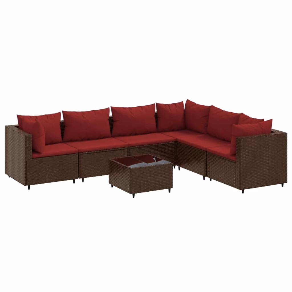 Set Divani da Giardino 7 pz con Cuscini in Polyrattan Marrone