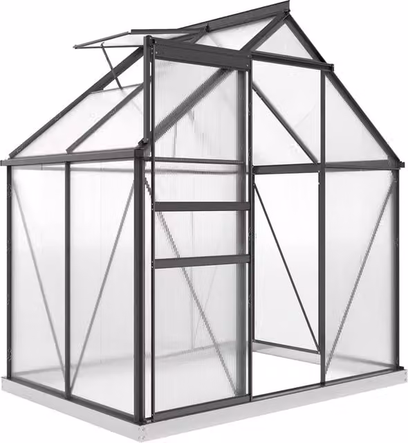 Serra da Esterno Giordanoshop in Alluminio Grigio e Policarbonato Trasparente con Porta a Battente e Finestra a Tetto L: 192,5 cm, P: 131 cm, H: 200 cm – 1