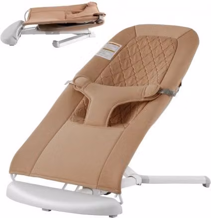 Sdraietta per bambini VEVOR beige, seggiolino pieghevole per neonati da 0 a 9 mesi con 2 angoli di reclinazione, cintura di sicurezza a 3 punti e borsa per il trasporto inclusa
