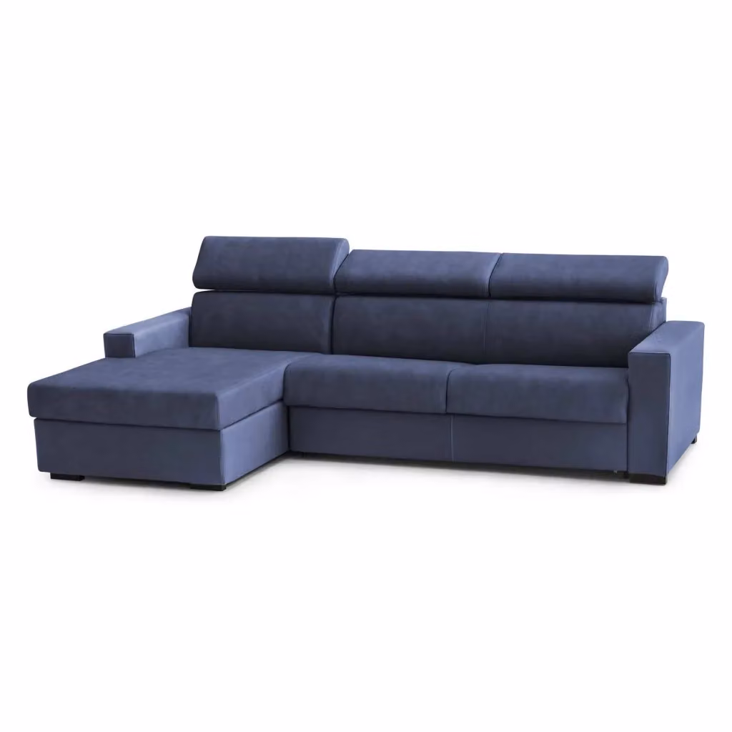 Divano Letto Aloet Talamo Italia con Penisola Sfoderabile e Poggiatesta Regolabile, Blu, L/P/H: 260 x 95 x 85 cm – 2