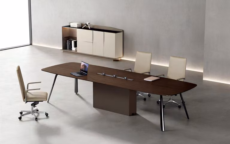 Set da ufficio di pregio. Tavolo da conferenza esclusivo. Mobiletto contenitore design, composto da 2 elementi