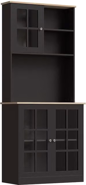 Mobile da cucina con 3 ante vetrate e piano di lavoro ¨C Minimal ¨C 80x37x183 cm, nero quercia