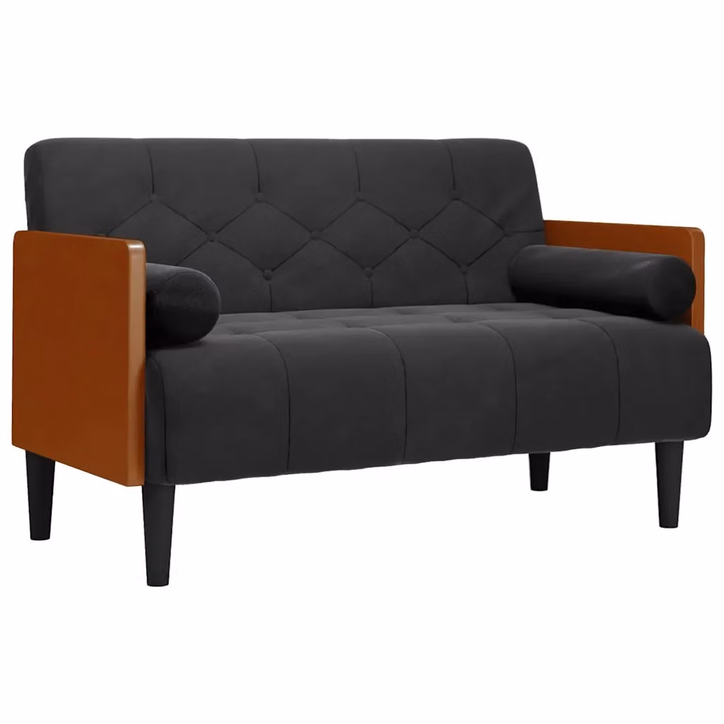 Divanetto vidaXL in Velluto Nero con Cuscini Bolster per Soggiorno L: 110 cm, P: 74,5 cm, H: 68 cm – 2