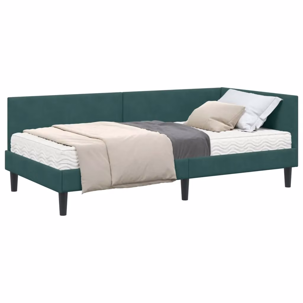 vidaXL Struttura Letto Angolare con 2 Materassi in Schiuma Verde Velluto L/P/H: 200 x 100 x 72 cm – 2