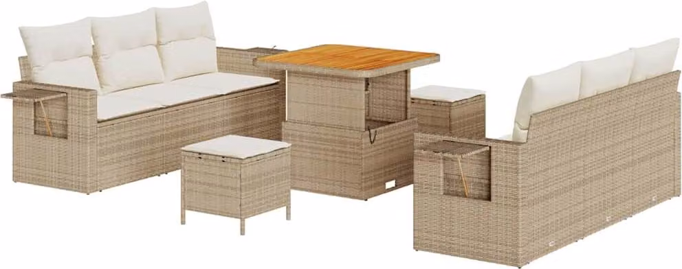 Set Divano da Giardino con cuscino 9 pcs Beige polyrattan