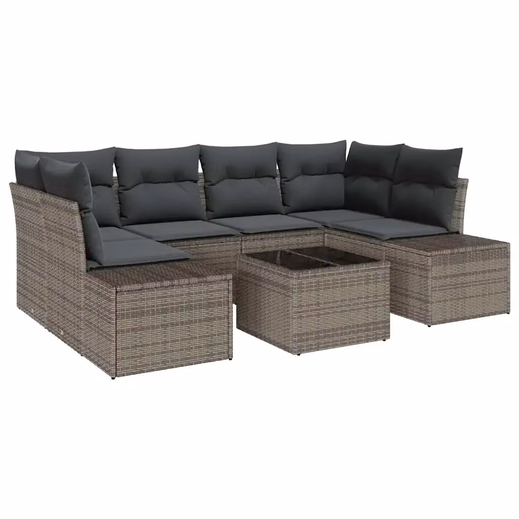 Set Divano da Giardino Moderno vidaXL in Polyrattan Grigio con 7 Pezzi e Tavolino da Caffè – 2