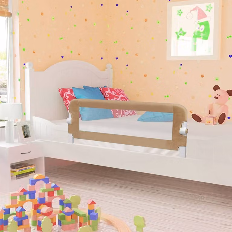 Sponde di sicurezza per letto per bambini vidaXL in poliestere pieghevoli, disponibili in grigio o beige, L: 102 cm, H: 42 cm