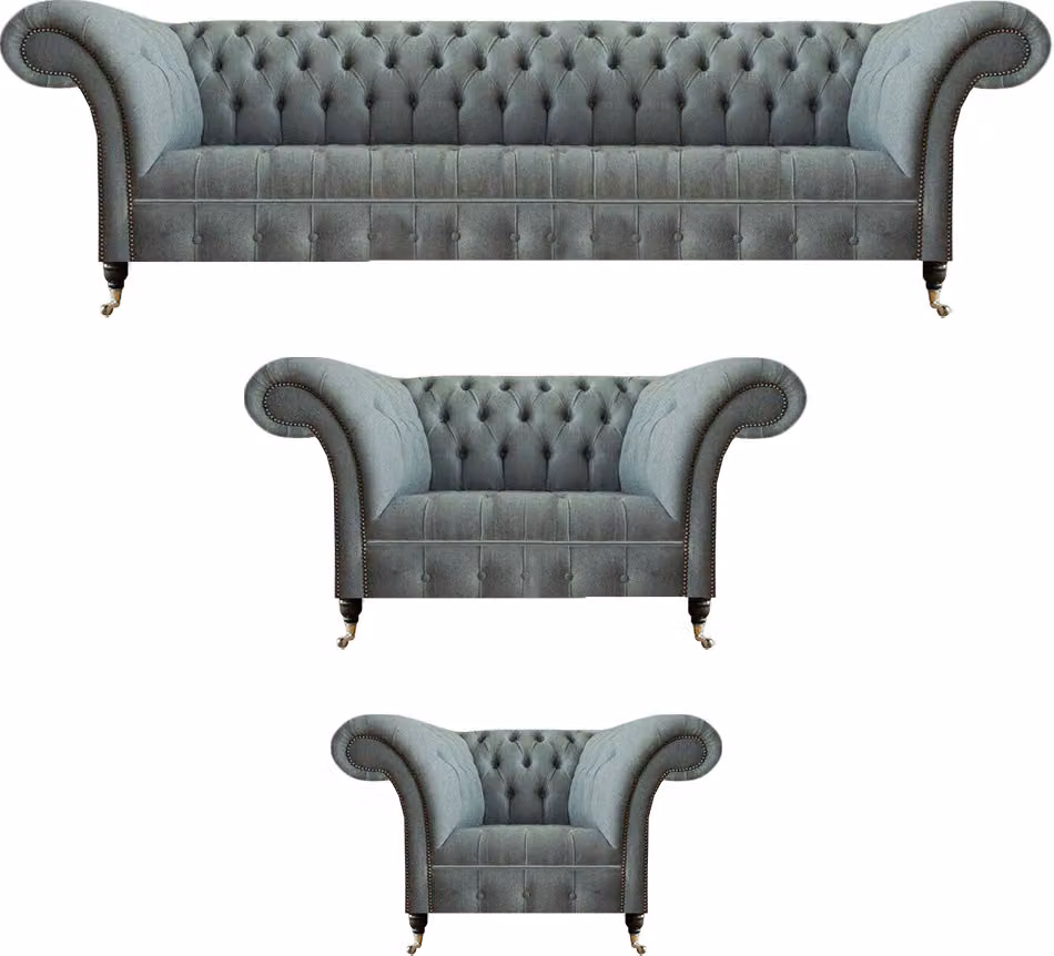 Sofagarnitur 3tlg Grau Sofas Luxus Sessel Wohnzimmer Einrichtung Chesterfield