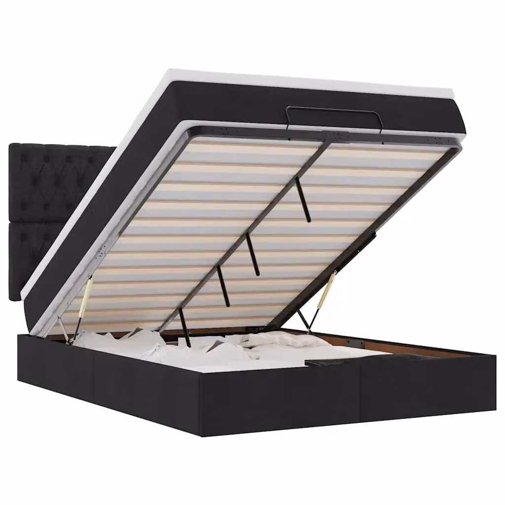 Letto con contenitore a sollevamento e materasso vidaXL in tessuto nero e bianco, L/P/H: 200 x 140 x 128 cm – 2