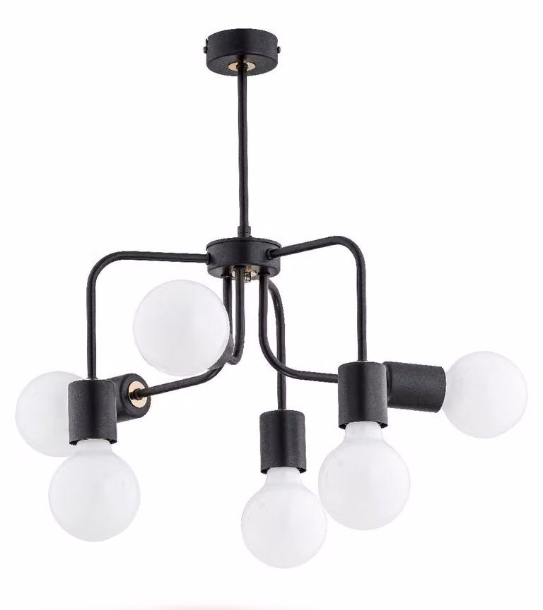 Lampada a sospensione con sfere bianche FLEXY nera 6xE27x15W in metallo, dimensioni: 45x43x43 cm, IP20, Alfa