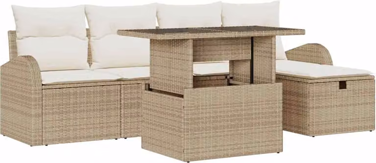 Set Divano da Giardino con cuscino 6 pcs Beige Poly Rattan