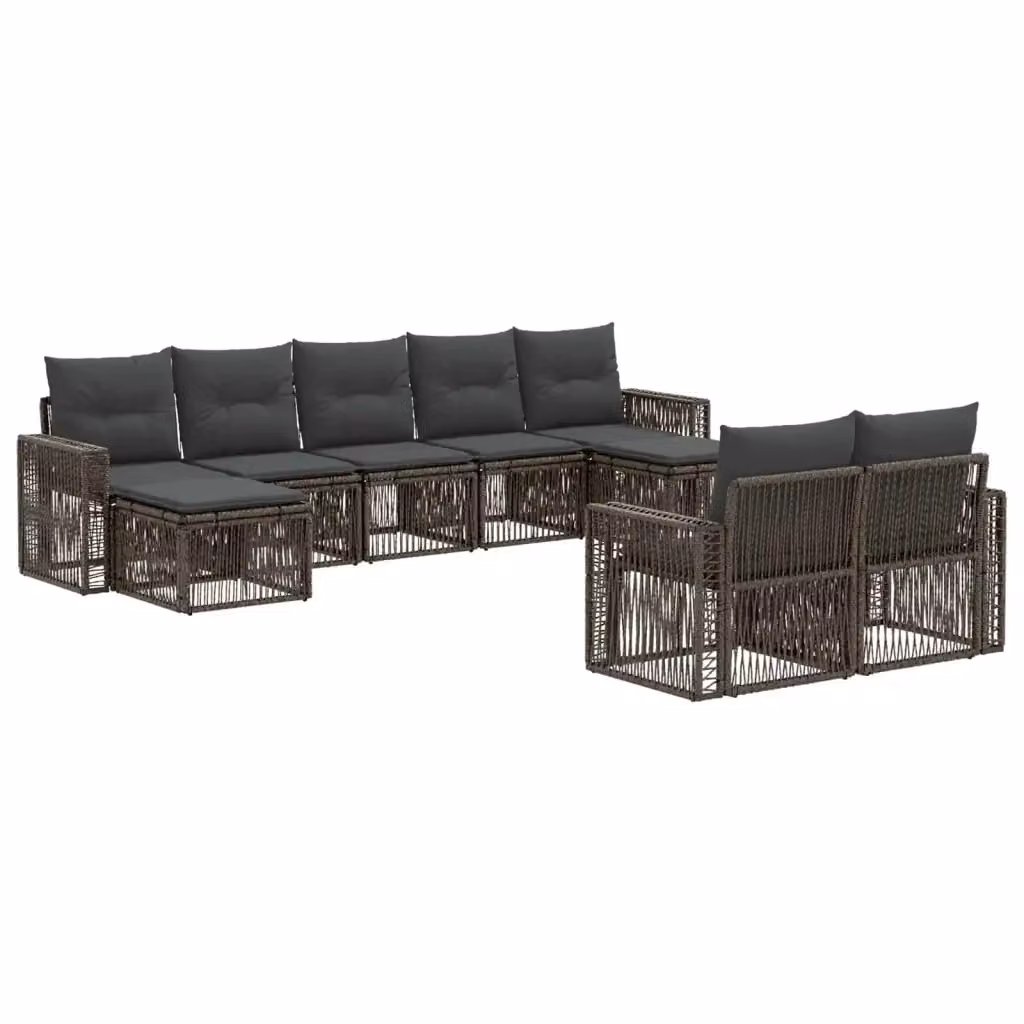 Set Divano da Giardino a Forma di U vidaXL in Polyrattan Grigio e Antracite con 9 Pezzi e Cuscini Inclusi – 2