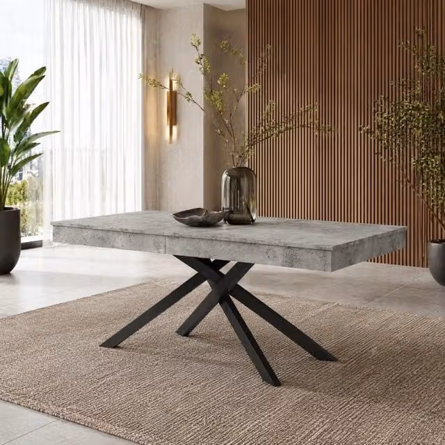 Tavolo da pranzo allungabile 140/180x80 cm in MDF grigio; piano spesso 93 mm