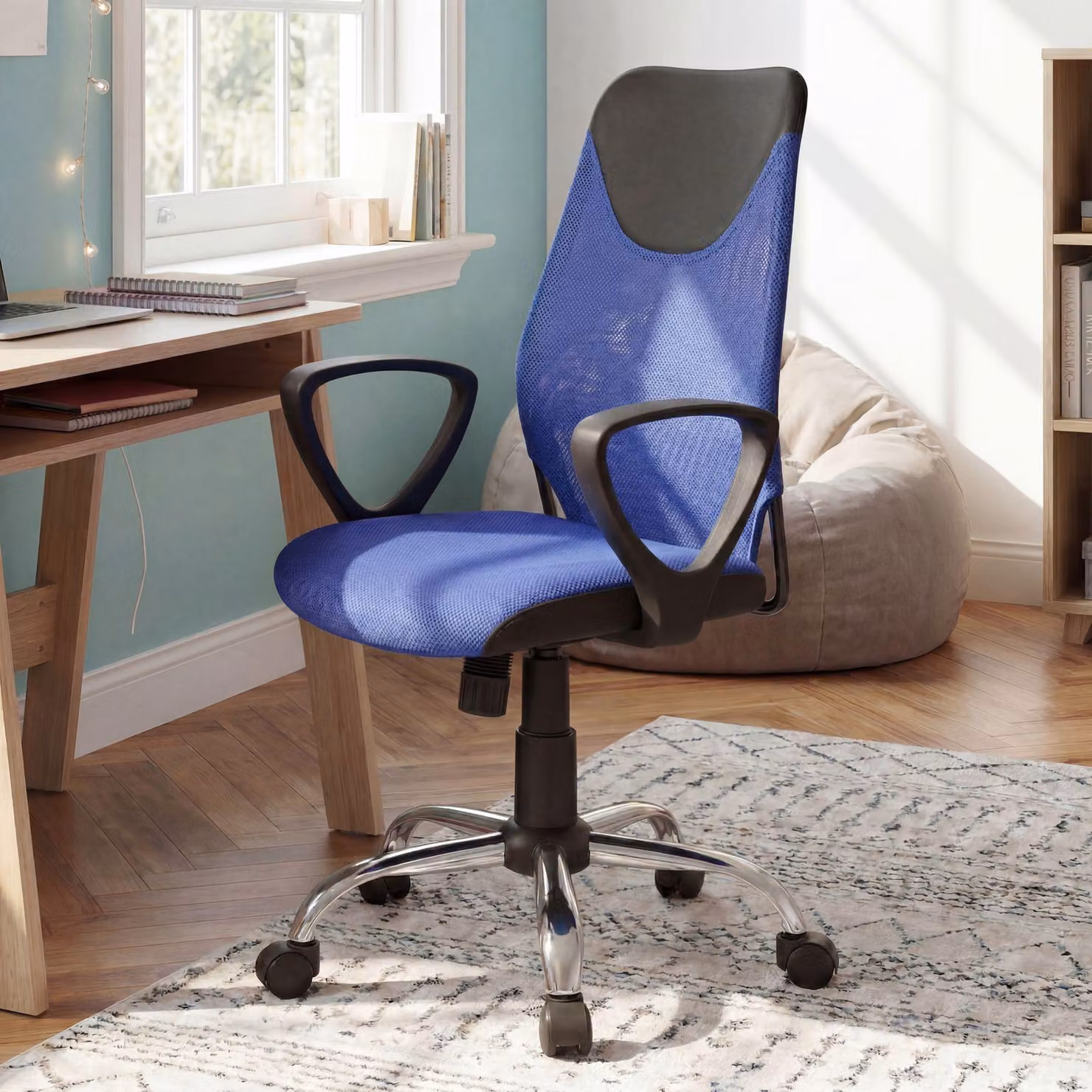 FineBuy Sedia da scrivania per bambini blu TERNI per bambini dai 6 anni in su con schienale; sedia girevole per bambini; sedia da ufficio per bambini; sedia ergonomica per ragazzi; regolabile in altezza