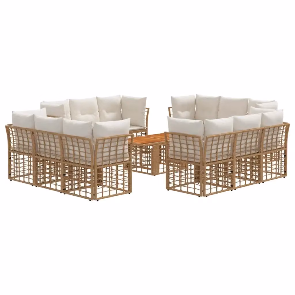 Set Divano da Giardino L-Shape vidaXL in Polyrattan con Cuscini e Tavolino, Colore Beige e Bianco – 2