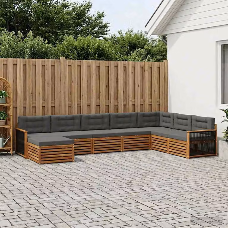Set di divani da esterno vidaXL 8 pz in legno di acacia con cuscini, colore beige e antracite