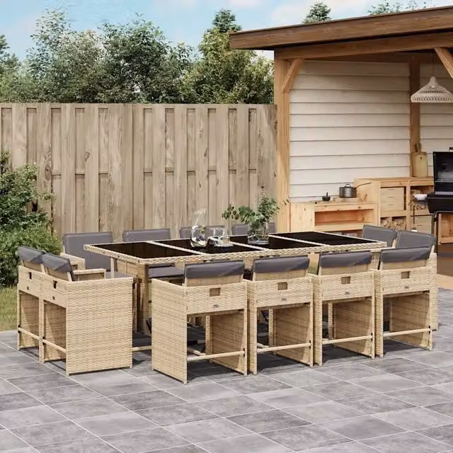 Set Pranzo da Giardino 13 pz con Cuscini Beige Misto Polyrattan 3211224