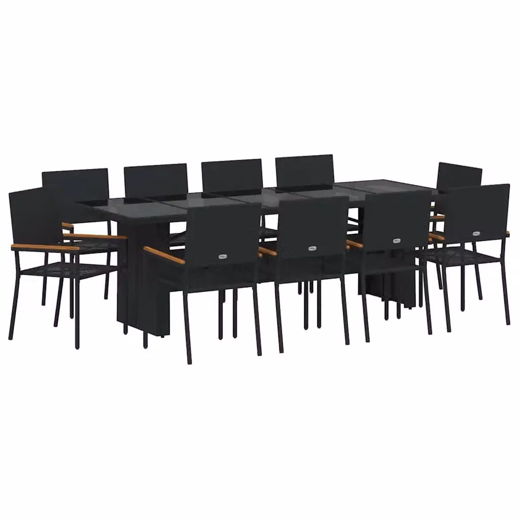 Set da pranzo per giardino e terrazza vidaXL in polyrattan nero e legno di acacia, 11 pezzi – 2