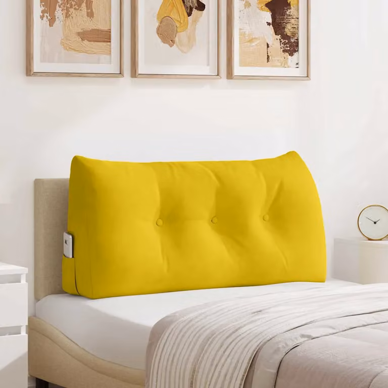 Cuscino per schiena a cuneo vidaXL in velluto giallo con rivestimento rimovibile L 100 x P 24 x H 50 cm