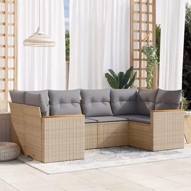 Set Divano da Giardino 6 pz con Cuscini Beige in Polyrattan 3258664