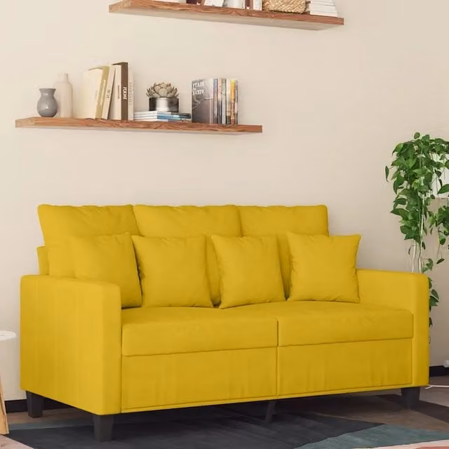 Divano a 2 posti moderno VIDAXL in velluto giallo con struttura in metallo e cuscini inclusi L: 138 cm, P: 77 cm, H: 80 cm