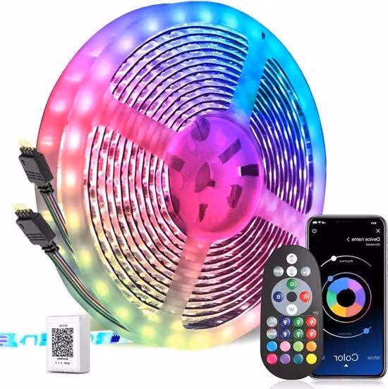 Strisce LED RGB Bluetooth da 30 m con cambio colore e app per il controllo remoto - sincronizzate al ritmo della musica - per salotti, matrimoni, feste, cucine