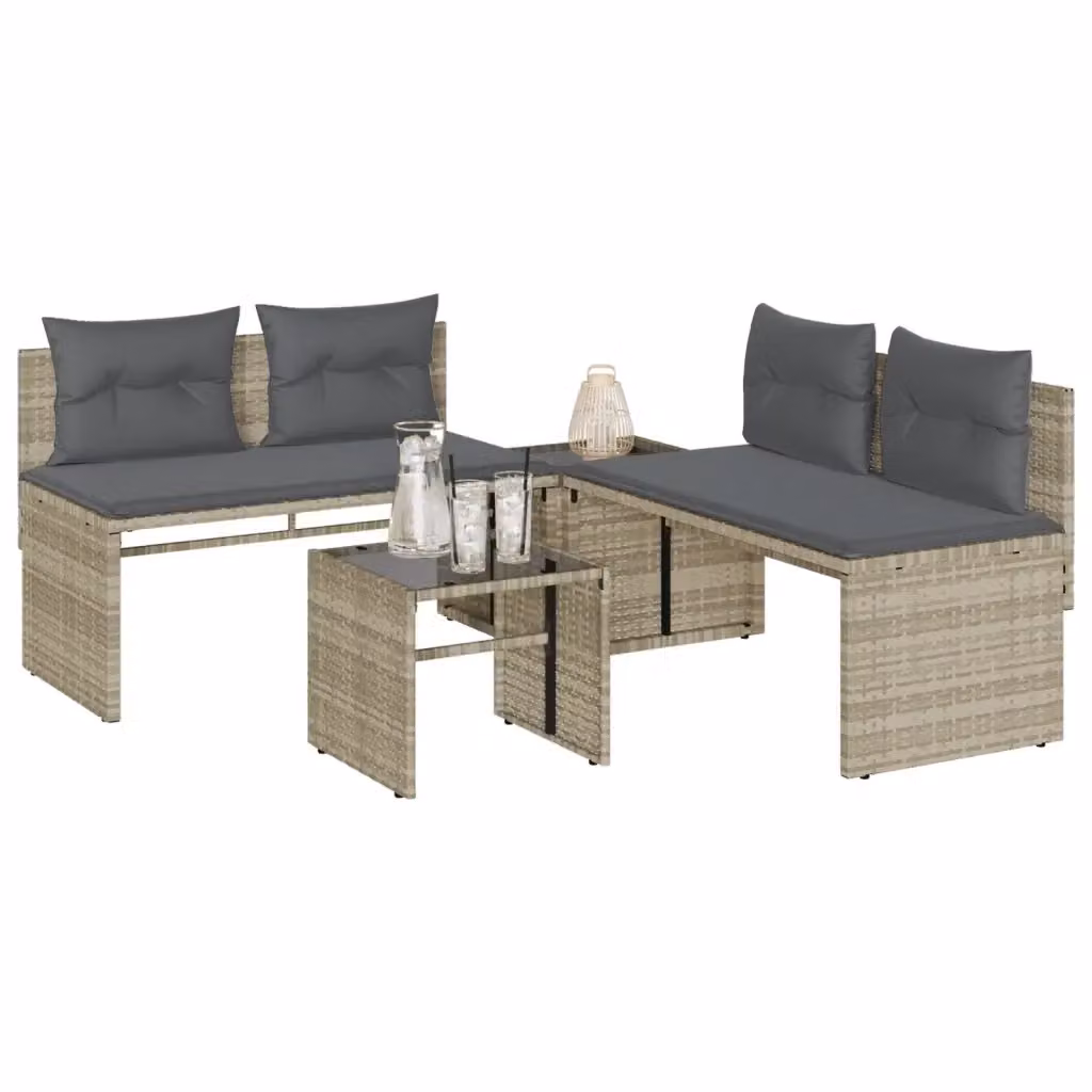 Set Salotto da Giardino Moderno a Forma di L con Divano a 2 Posti, Tavolino e Cuscini Grigio con Struttura in Metallo e Polyrattan – 2