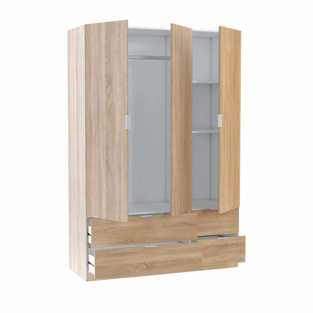 Armadio Ababala DMORA per camera da letto con 3 ante e 2 cassetti, Rovere, L: 135 cm, P: 52 cm, H: 200 cm – 2