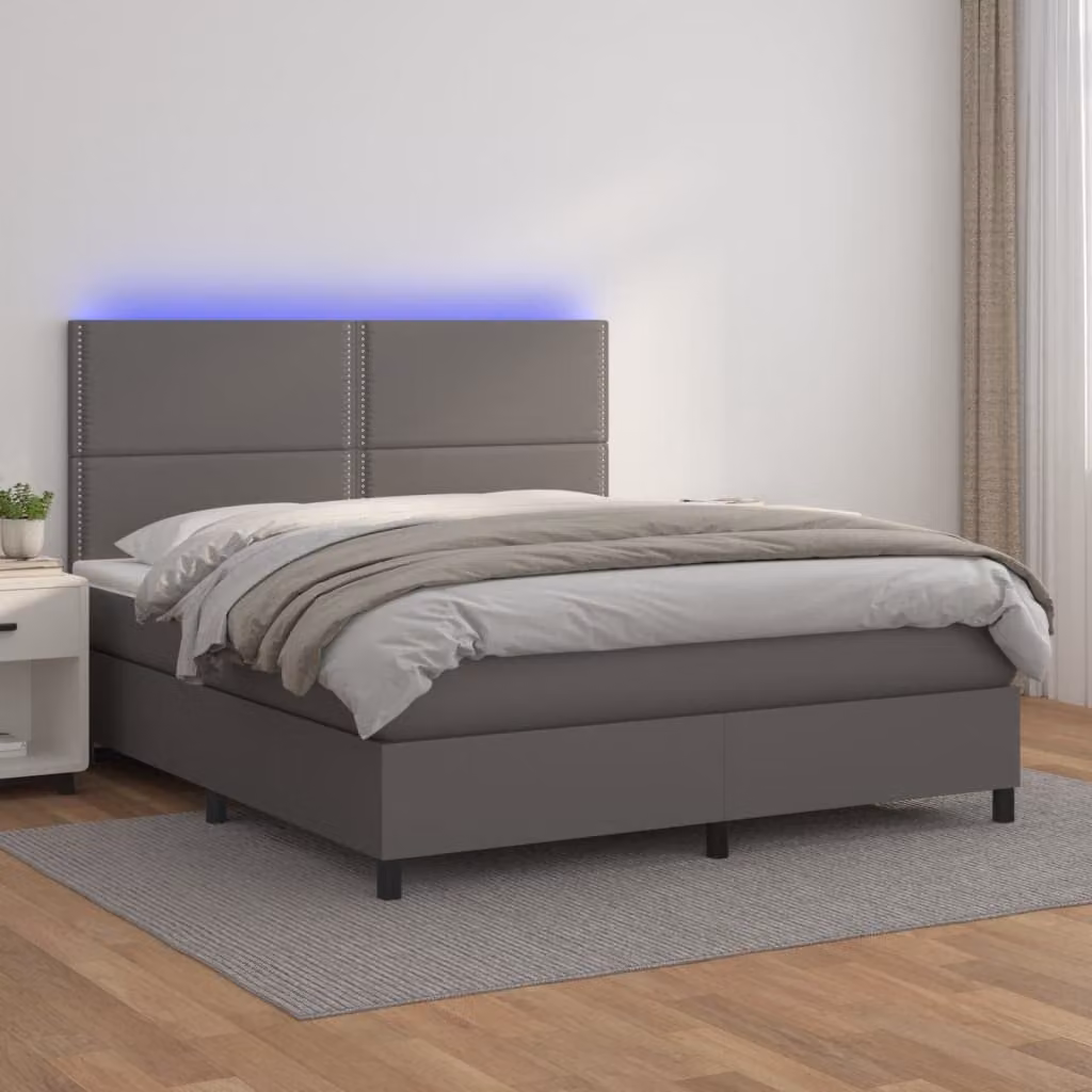 vidaXL Letto con Giroletto a Molle, Materasso Ibrido e Illuminazione LED, Grigio, L/P/H: 200 x 140 x 128 cm