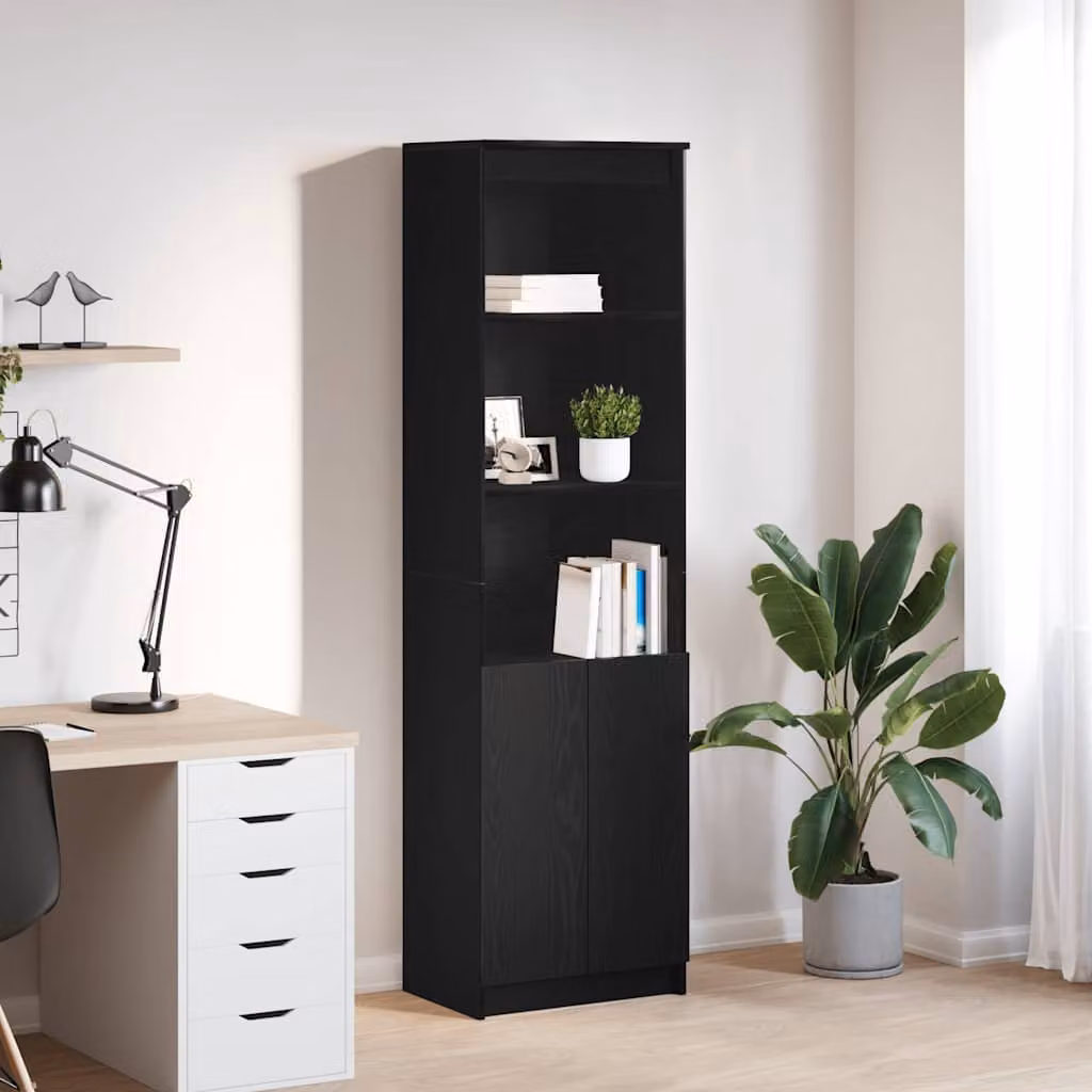 Credenza a parete vidaXL in legno Rovere e Nero con ante a battente e ripiani interni L/P/H: 50 x 35 x 180 cm