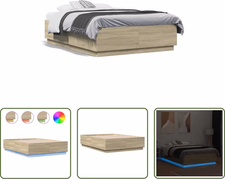 The Living Store Giroletto con LED rovere Sonoma 135x190 cm Materiale in legno